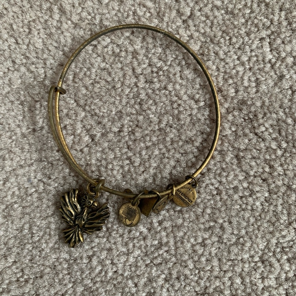 Alex and Ani Gold Tone Adjustable Bracelet With Phoenix Charm VG